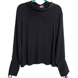 Zara Woman Black Cowl Neck Viscose Shirt Tie Sleeve Back Dot Viscose Career Sz S